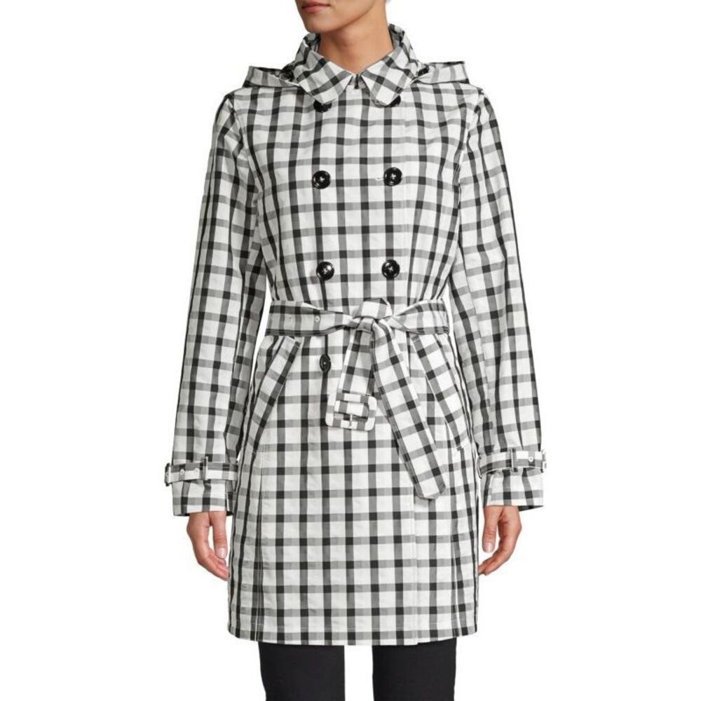 Jane Post $495 Vichy Check Double Breasted Trench Coat Women’s Medium NEW - Picture 7 of 13